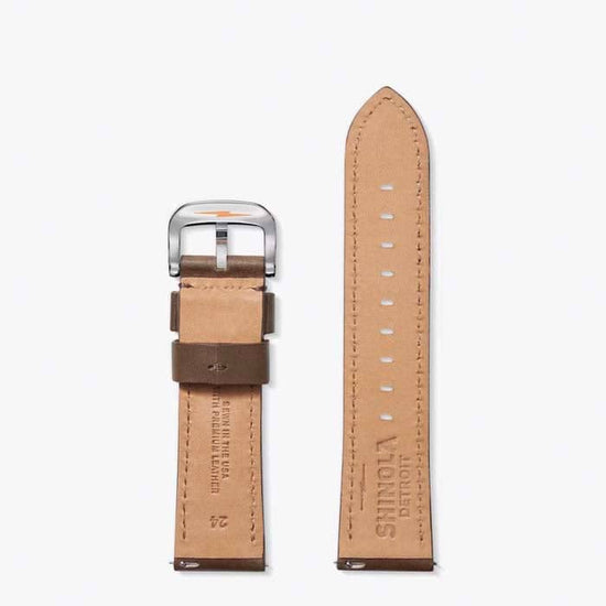 Shinola 24MM Regular Length Quick Release Dark Nut Brown Aniline Leather Watch Strap with Stainless Buckle