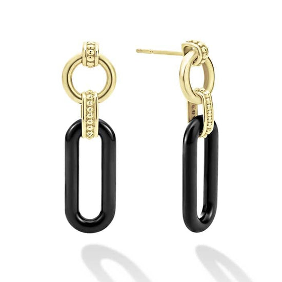 LAGOS 18K Signature Caviar Black Ceramic Link Earrings