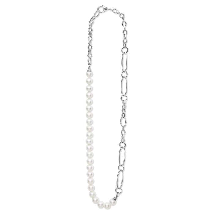 LAGOS "Luna" Pearl Link Necklace in Sterling Silver