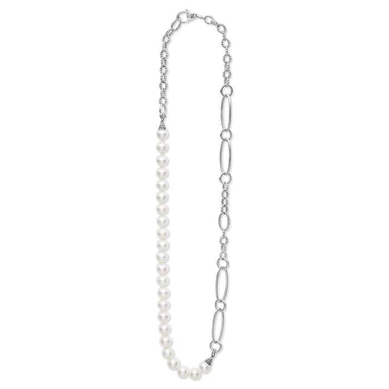 LAGOS "Luna" Pearl Link Necklace in Sterling Silver