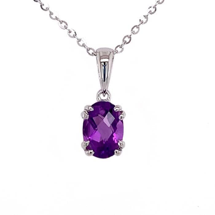 Mountz Collection Oval Amethyst Pendant in 14K White Gold