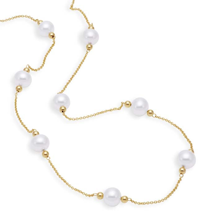 Mastoloni 18" 7-8mm Freshwater Cultured Pearl Tin Cup Necklace in 14K Yellow Gold