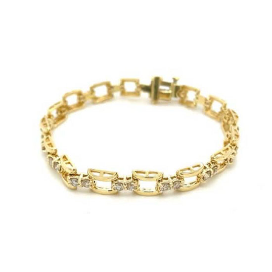 Estate Fancy Link Diamond Bracelet in 14K Yellow Gold