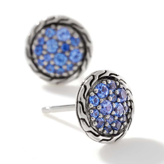 John Hardy Blue Sapphire Carved Chain Stud Earrings in Sterling Silver