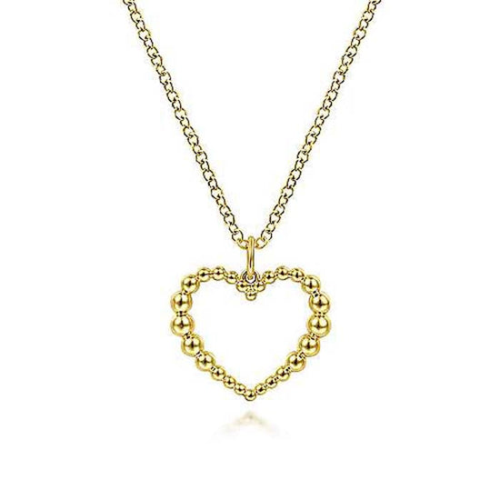 Gabriel & Co. 17.5" Bujukan Beaded Open Heart Pendant Necklace in 14K Yellow Gold