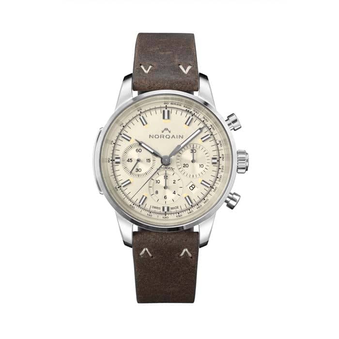 NORQAIN 43mm Freedom 60 Automatic Chronograph Watch with Creme Dial in Stainless Steel