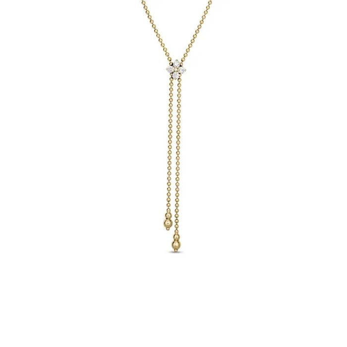 Roberto Coin Love in Verona Diamond Flower Lariat Necklace in 18K Yellow Gold