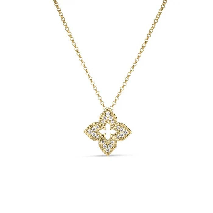 Roberto Coin Venetian Princess Flower Small Diamond Pendant in 18K Yellow Gold