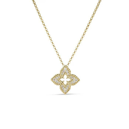 Roberto Coin Venetian Princess Flower Small Diamond Pendant in 18K Yellow Gold