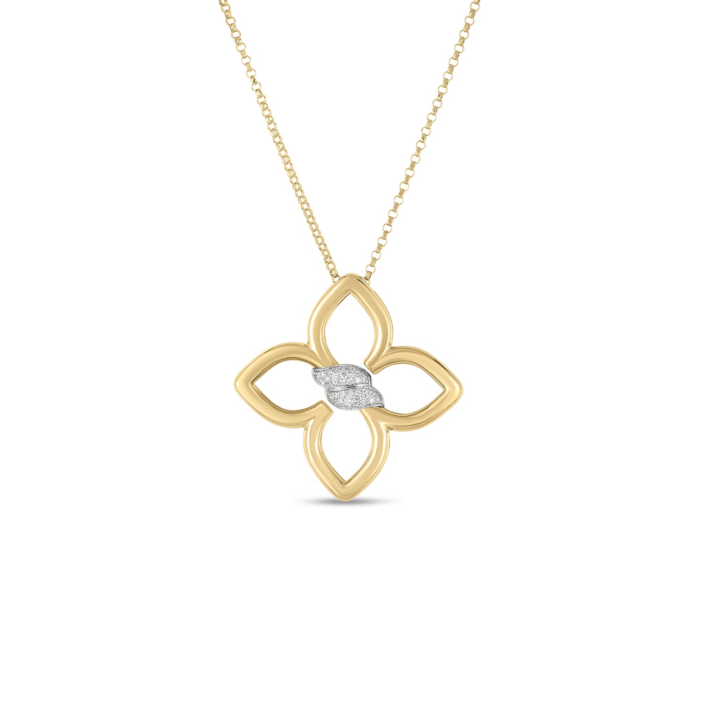 Roberto Coin Cialoma Medium Diamond Flower Necklace in 18K Yellow and White Gold