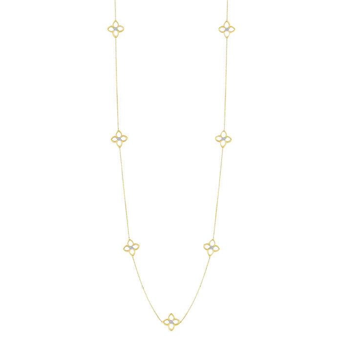 Roberto Coin Cialoma Diamond Flower Station Long Necklace in 18K Yellow and White Gold