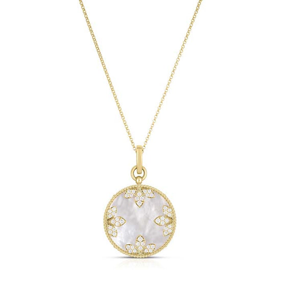 Roberto Coin .52CTW Diamond and Mother of Pearl Large Medallion Necklace in 18K Yellow Gold