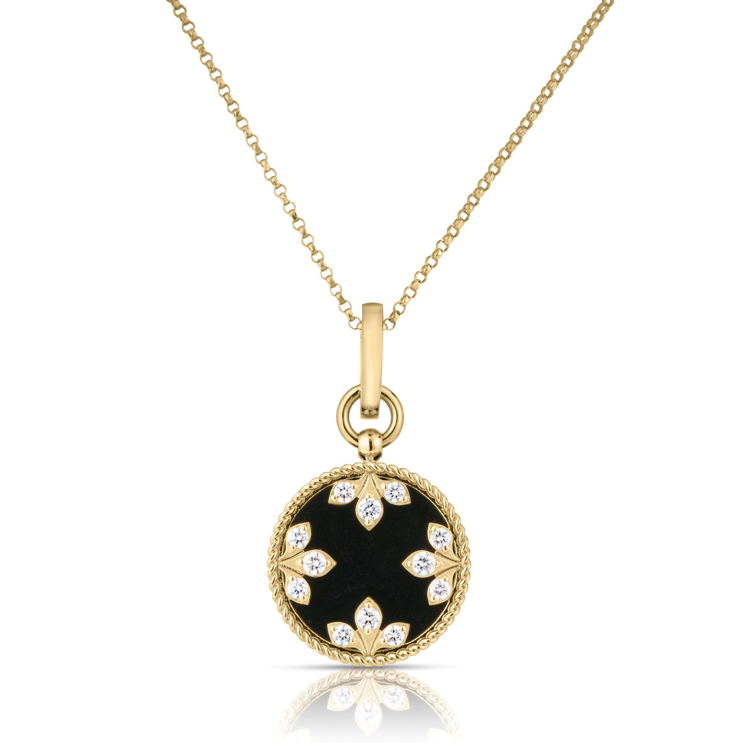 Roberto Coin Diamond and Black Jade Ventian Princess Necklace in 18K Yellow Gold