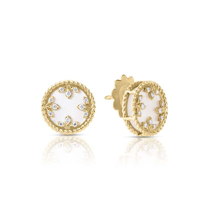 Roberto Coin .10CTW Diamond and Mother of Pearl Venetian Medallion Earrings in 18K Yellow Gold