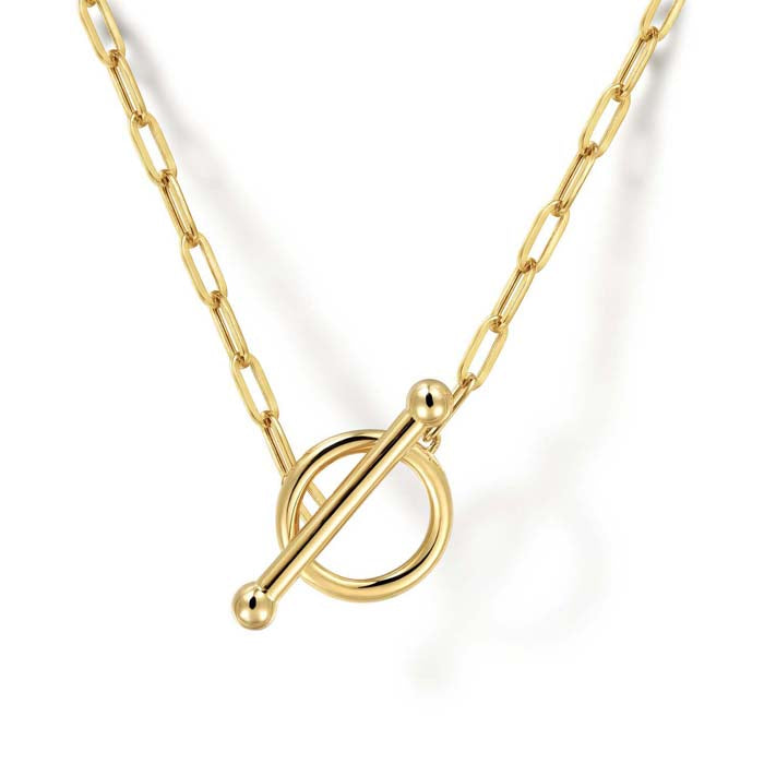 Gabriel & Co. 18" Hollow Paperclip Chain Toggle Necklace in 14K Yellow Gold