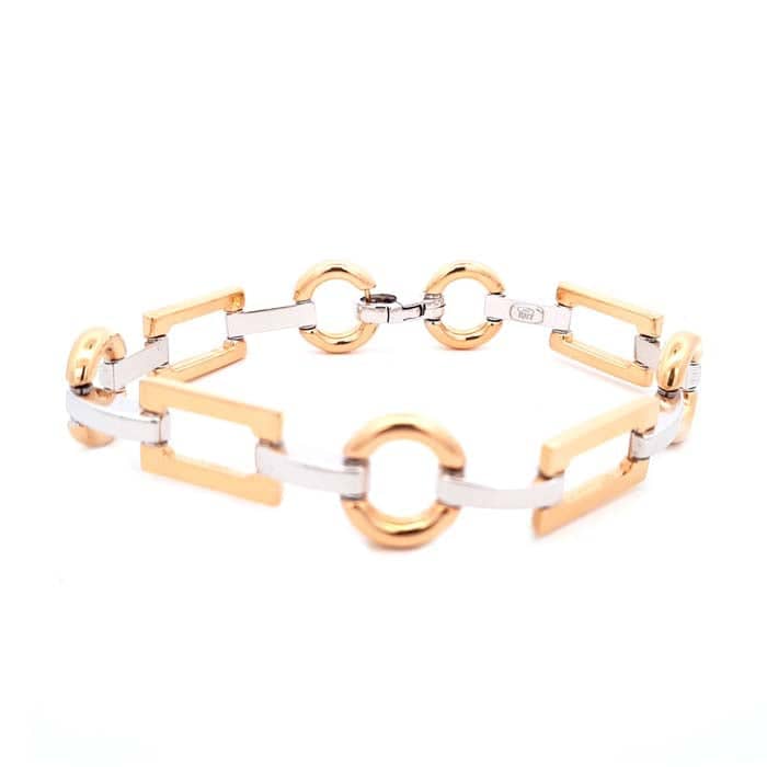 Estate Circle and Rectangle Link Bracelet in 18K Yellow and White Gold