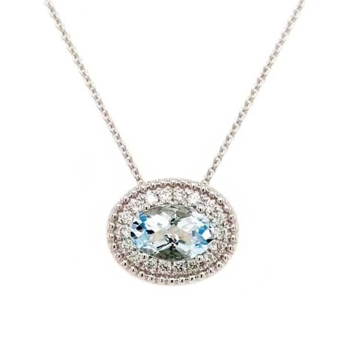 Charles Krypell Aquamarine and Diamond Halo Pendant in 18K White Gold