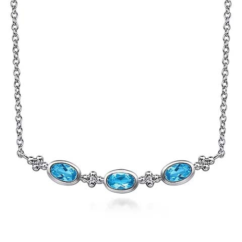 Gabriel & Co. Swiss Blue Topaz Bujukan Bar Necklace in Sterling Silver