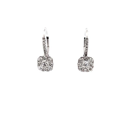 Mountz Collection Diamond Square Cluster Leverback Earrings in 14K White Gold