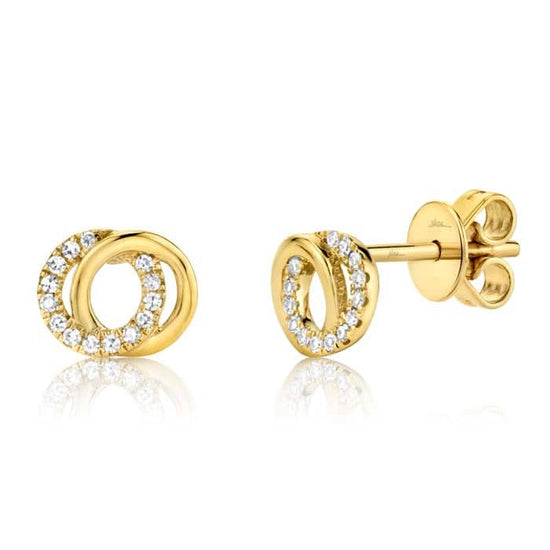 Shy Creation Diamond Love Knot Circle Stud Earrings in 14K Yellow Gold