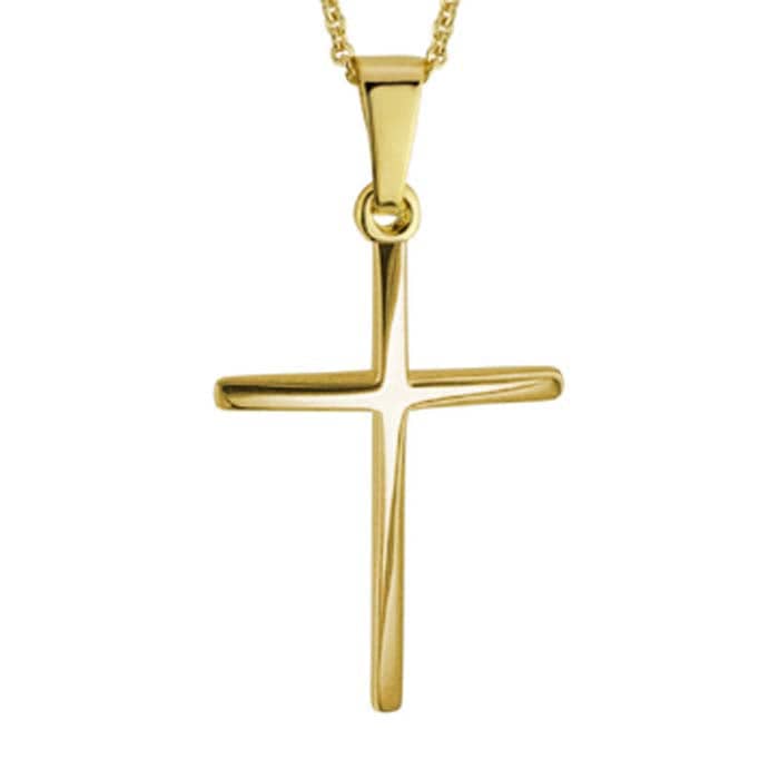 Mountz Collection Thin Contour Cross Necklace in 14K Yellow Gold