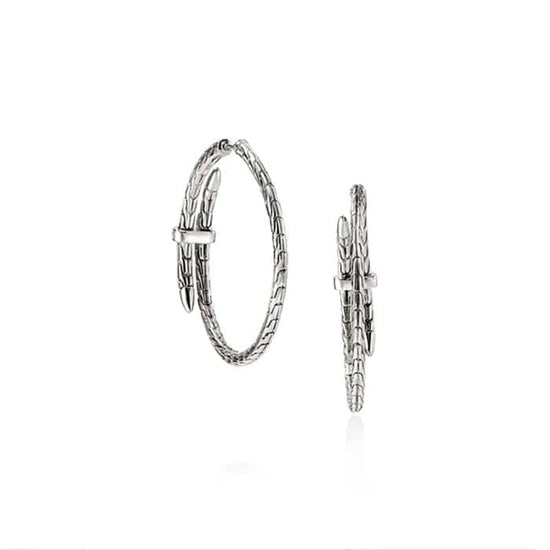 John Hardy Spear Hoop Earrings with Diamonds in Sterling Silver