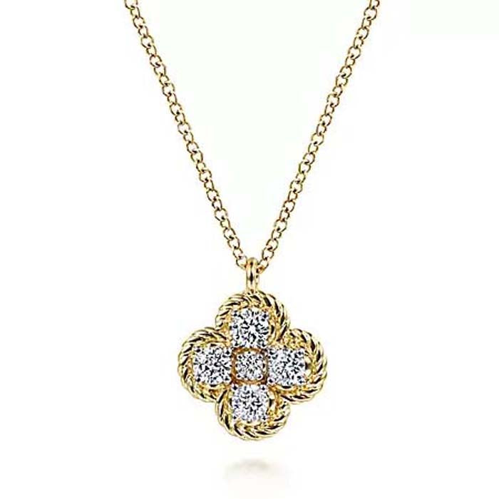 Gabriel & Co. Twisted Rope Diamond Clover Pendant in 14K Yellow Gold