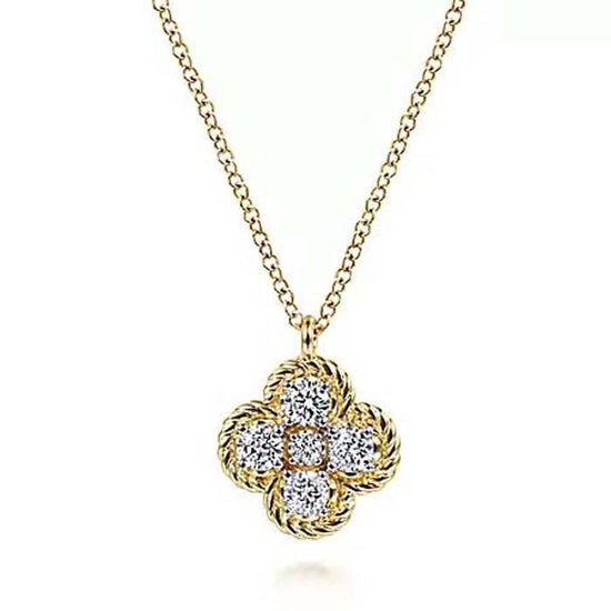 Gabriel & Co. Twisted Rope Diamond Clover Pendant in 14K Yellow Gold