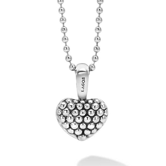 LAGOS 34" Beaded Heart Signature Caviar Pendant Necklace in Sterling Silver