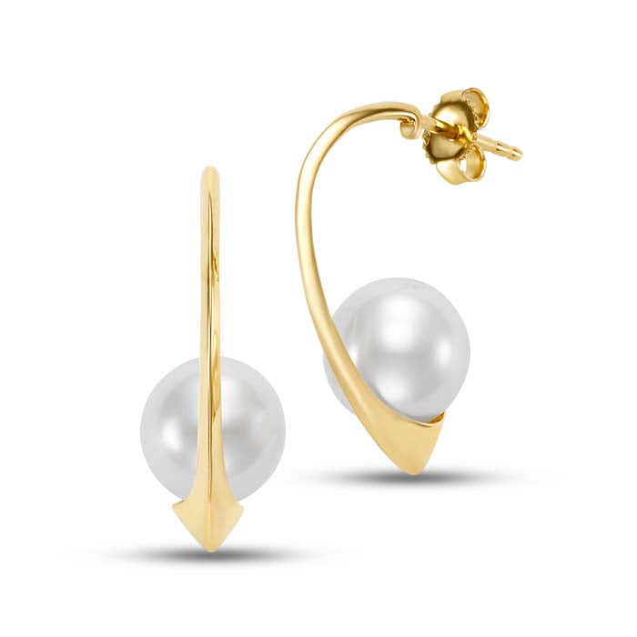 Mastoloni 9-9.5mm Freshwater Cultured Pearl Knife Edge Hoop Earring in 14K Yellow Gold