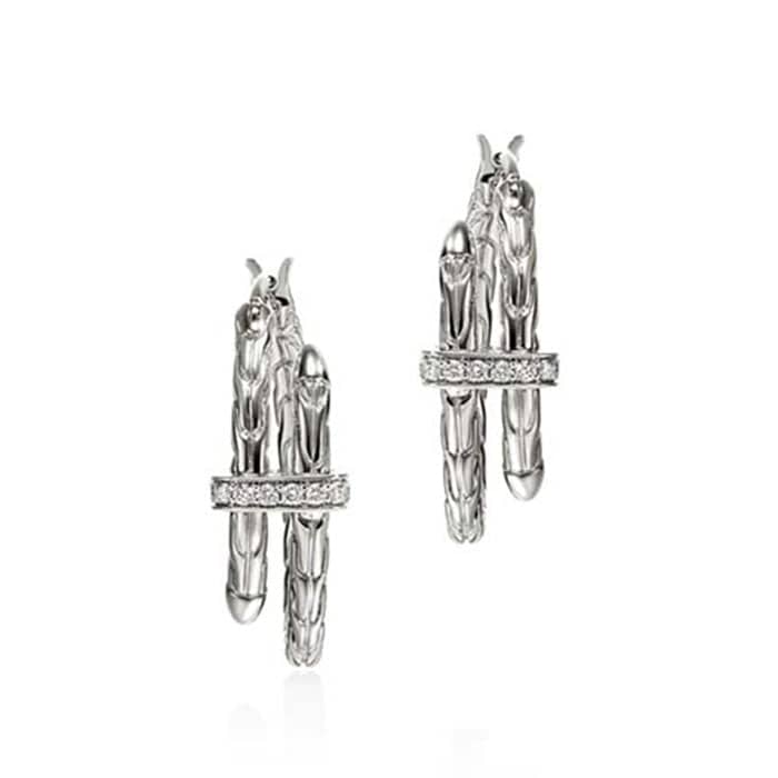 John Hardy Spear Hoop Earrings with Diamonds in Sterling Silver