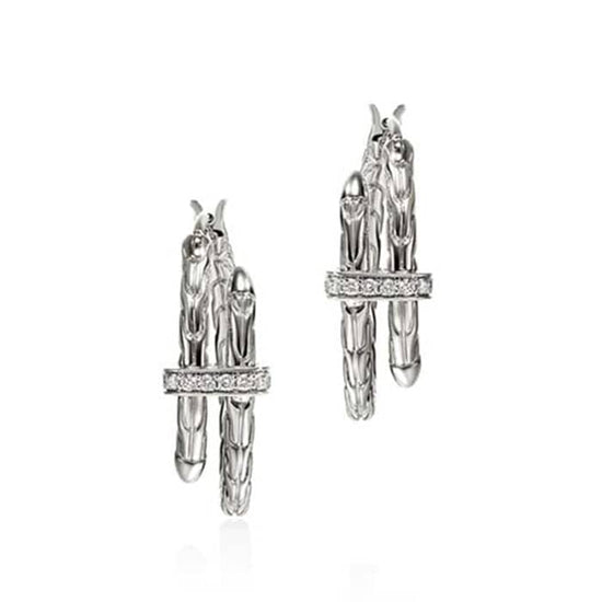 John Hardy Spear Hoop Earrings with Diamonds in Sterling Silver