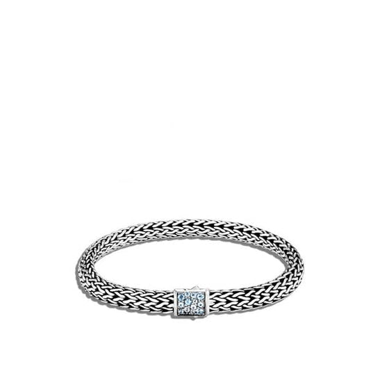 John Hardy Classic Chain Collection Sterling Silver Reversible Swiss Blue Topaz and Black Sapphire Small Bracelet