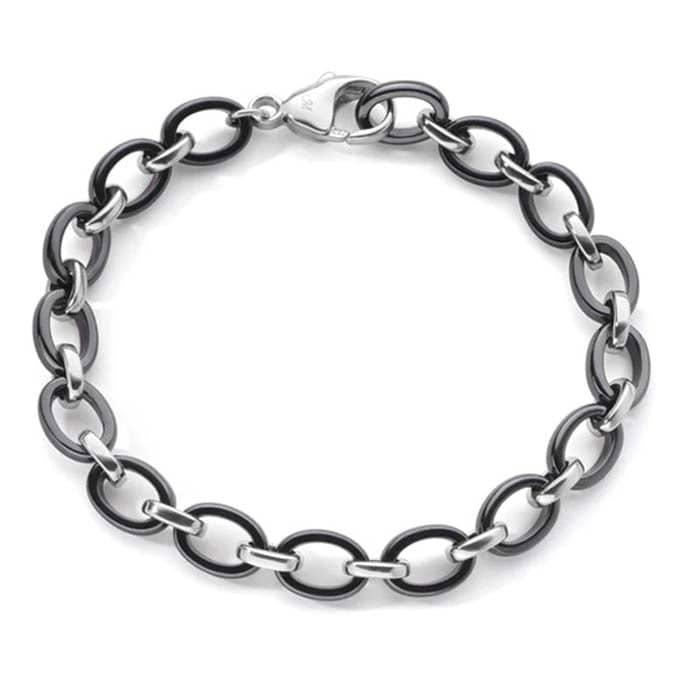 Monica Rich Kosann  "Audrey" Alternating Link Bracelet in Sterling Silver and Black Ceramic