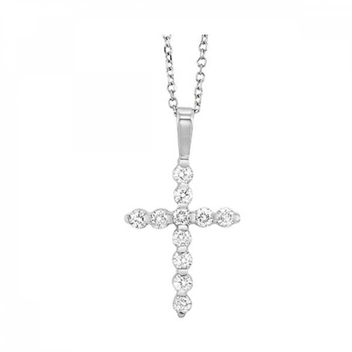 Mountz Collection 1/2CTW Diamond Single Prong Set Cross Pendant in 14K White Gold