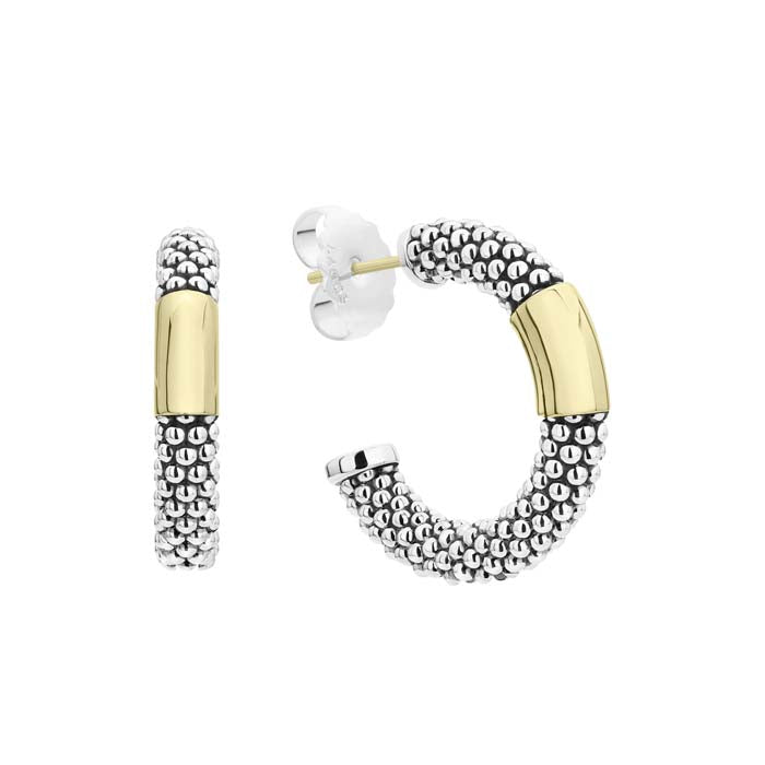 LAGOS High Bar Hoop Caviar Earrings in Sterling Silver and 18K Yellow Gold