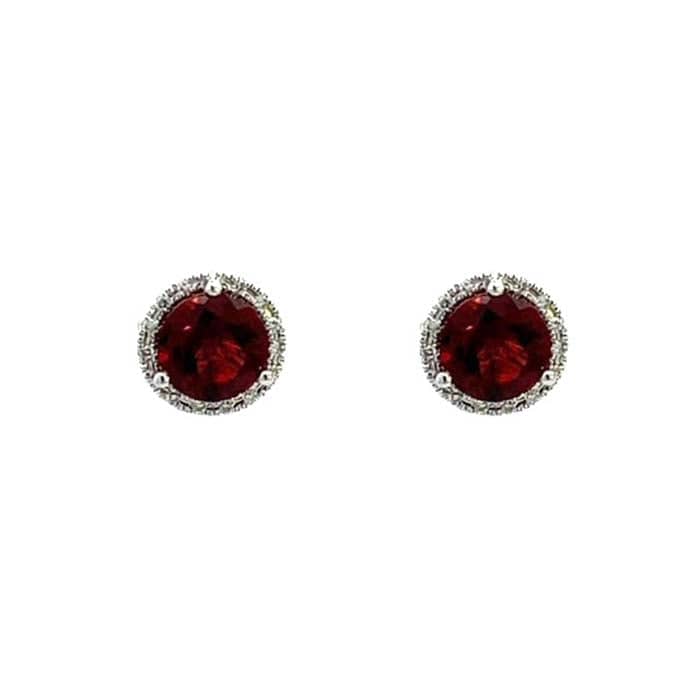 Mountz Collection Garnet Studs with Diamond Halo in 14K White Gold