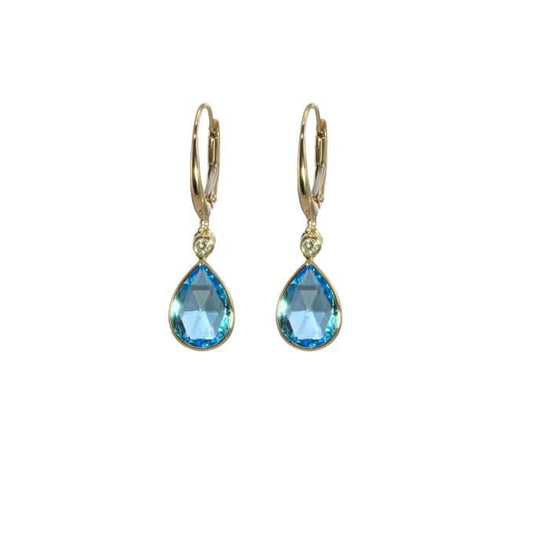 Mountz Collection Swiss Blue Topaz Pear Shaped Briolette Drop Earrings in 14K Yellow Gold