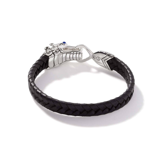 John Hardy Legends Naga Mens Bracelet in Sterling Silver and Black Leather