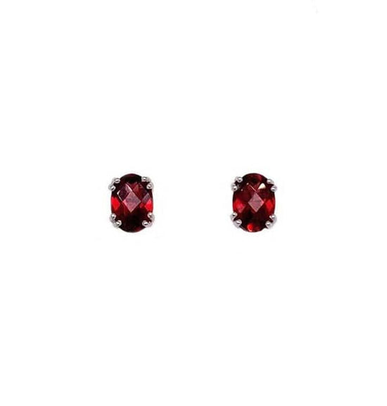 Mountz Collection Oval Garnet Stud Earrings in 14K White Gold