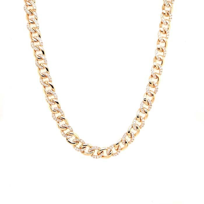 Mountz Collection Pave' Diamond Cuban Link Necklace in 14K Yellow Gold