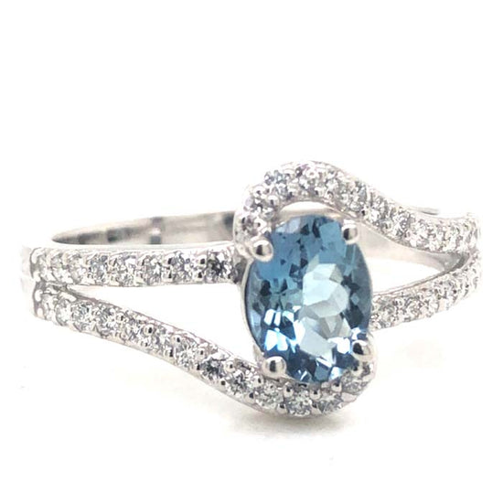 Mountz Collection Oval Aquamarine and Diamond Bypass Ring in 14K White Gold