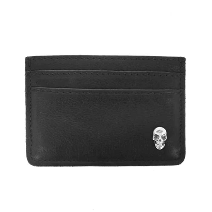 King Baby Horizontal Card Holder Wallet With Skull in Sterling Silver and Black Leather