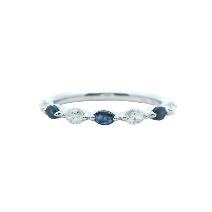 Mountz Collection Wedding Band with Oval Diamonds and Sapphires in 14K White Gold