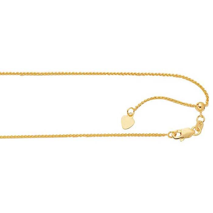 Mountz Collection 22" Sliding Adjustable Round Wheat Chain in 14K Yellow Gold