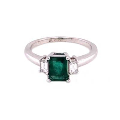 Mountz Collection Three-Stone Emerald Ring with Diamonds in 14K White Gold