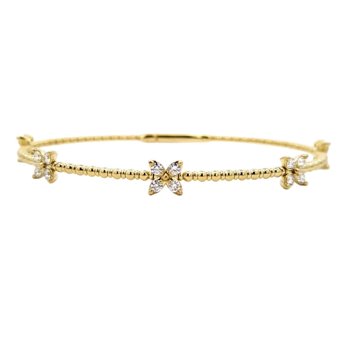 Mountz Collection Diamond Flower Flexible Bangle Bracelet in 14K Yellow Gold