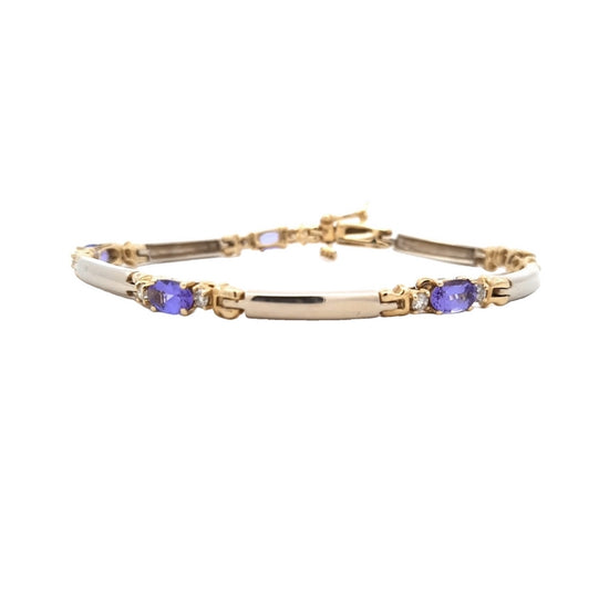 Estate Tanzanite and Diamond Bracelet in 14K White and Yellow Gold