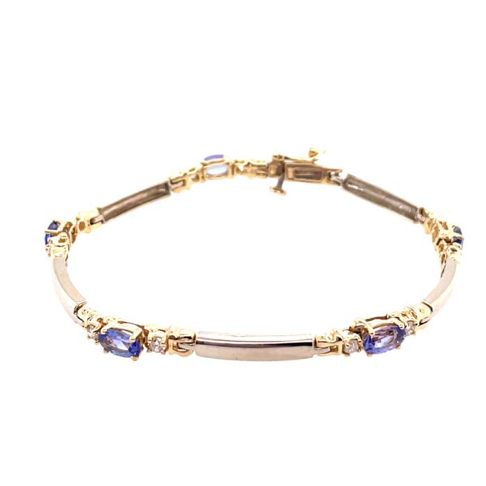 Estate Tanzanite and Diamond Bracelet in 14K Yellow Gold