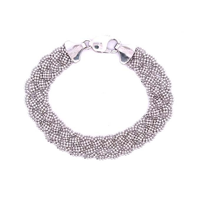 Estate Diamond Cut Beaded Braid Bracelet in 14K White Gold